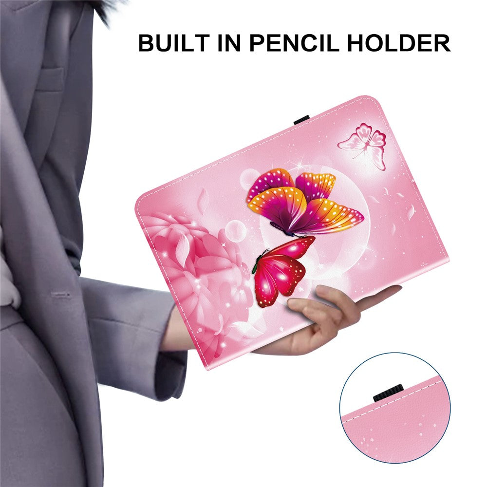 For Lenovo Legion Y700 (2025) Leather Case Pattern Printed Stand Tablet Cover with Card Slots - Pink Butterfly