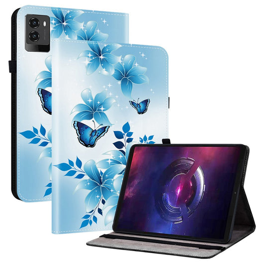For Lenovo Legion Y700 (2025) Leather Case Pattern Printed Stand Tablet Cover with Card Slots - Blue Butterfly