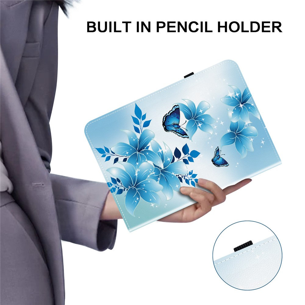 For Lenovo Legion Y700 (2025) Leather Case Pattern Printed Stand Tablet Cover with Card Slots - Blue Butterfly