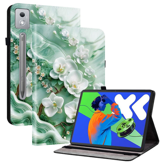 Leather Case For Lenovo Idea Tab Pro  /  Tab P12 Pro 12.7 2025  /  Xiaoxin Pad Pro 12.7 (2025) Pattern Printed Stand Tablet Cover - Jade Flower