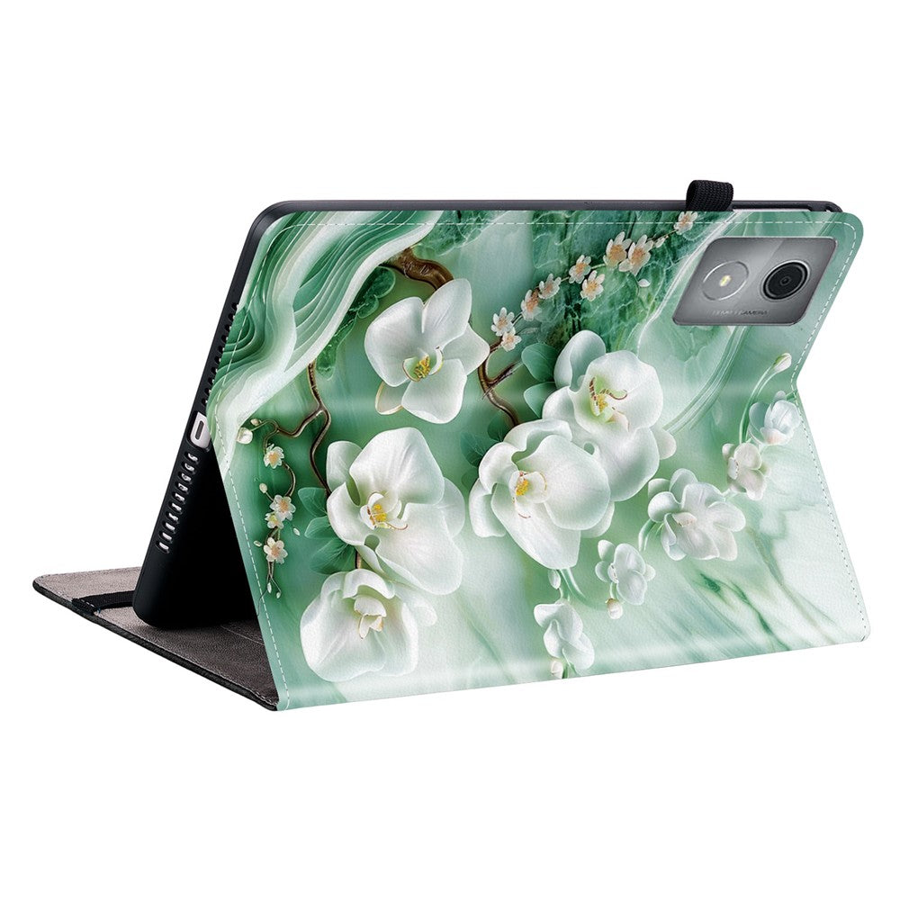 For Lenovo Tab K11 Plus  /  M11 Plus Leather Case Pattern Printed Stand Tablet Cover with Card Slots - Jade Flower
