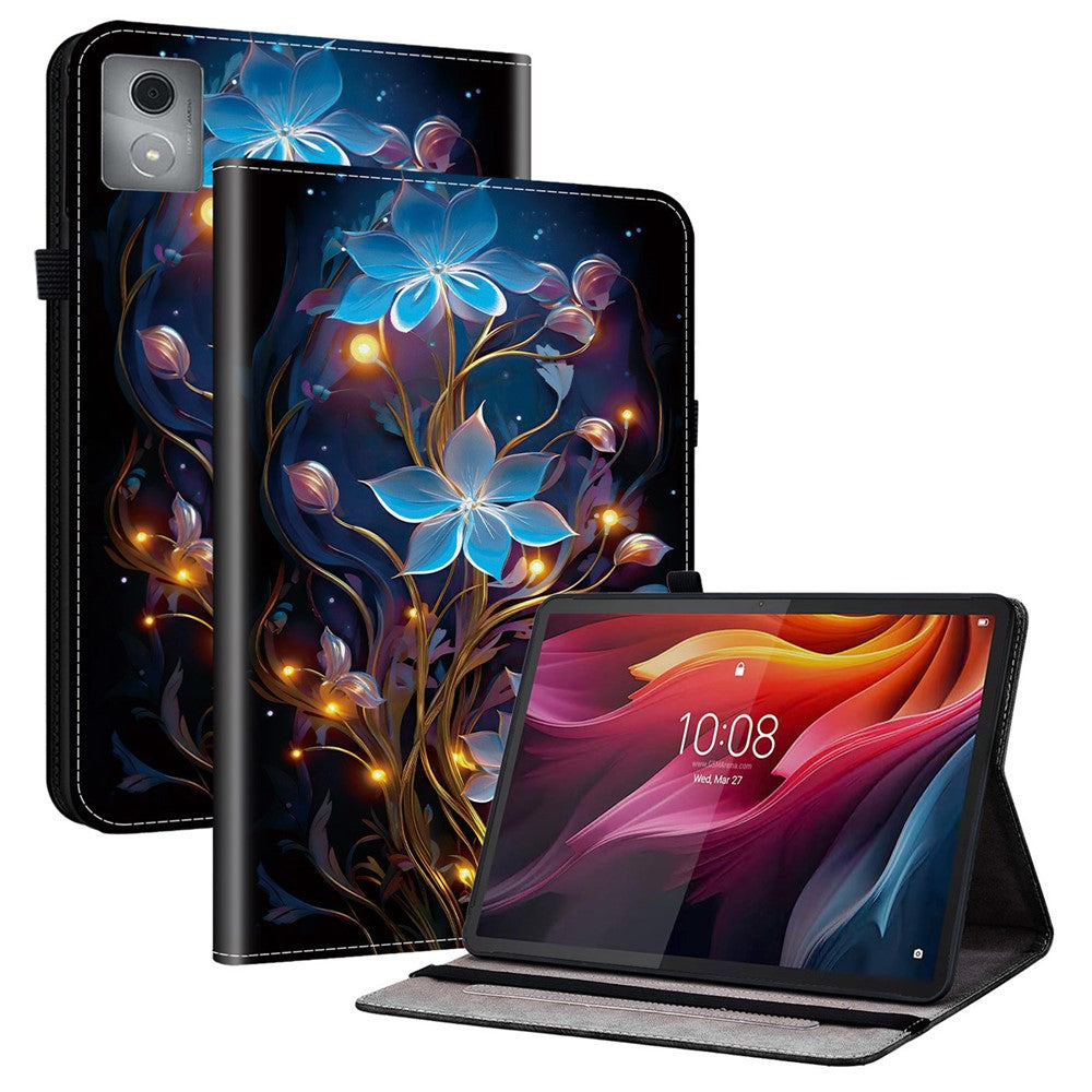 For Lenovo Tab K11 Plus  /  M11 Plus Leather Case Pattern Printed Stand Tablet Cover with Card Slots - Small Lantern Flower