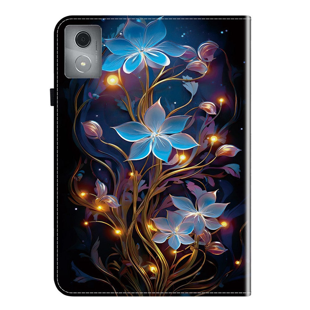 For Lenovo Tab K11 Plus  /  M11 Plus Leather Case Pattern Printed Stand Tablet Cover with Card Slots - Small Lantern Flower
