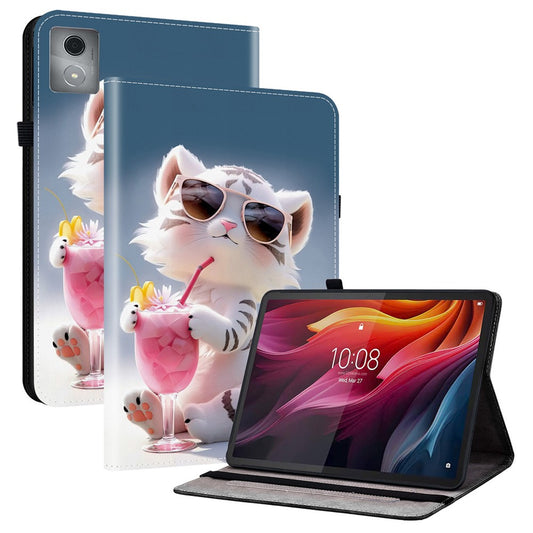 For Lenovo Tab K11 Plus  /  M11 Plus Leather Case Pattern Printed Stand Tablet Cover with Card Slots - Cartoon Tiger