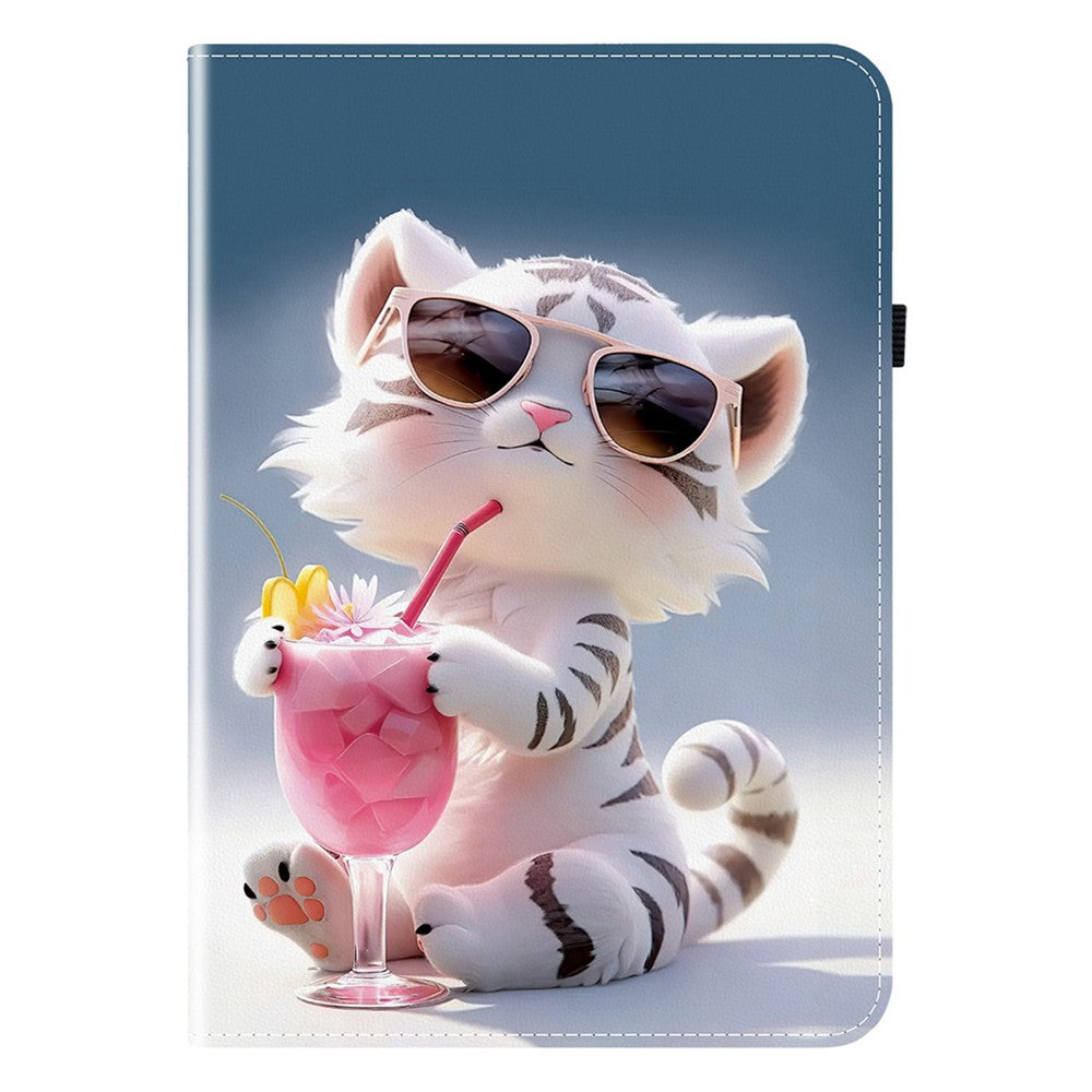 For Lenovo Tab K11 Plus  /  M11 Plus Leather Case Pattern Printed Stand Tablet Cover with Card Slots - Cartoon Tiger