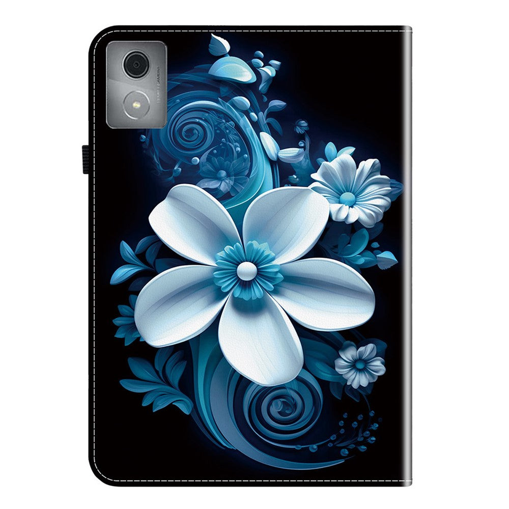 For Lenovo Tab K11 Plus  /  M11 Plus Leather Case Pattern Printed Stand Tablet Cover with Card Slots - Black Orchid