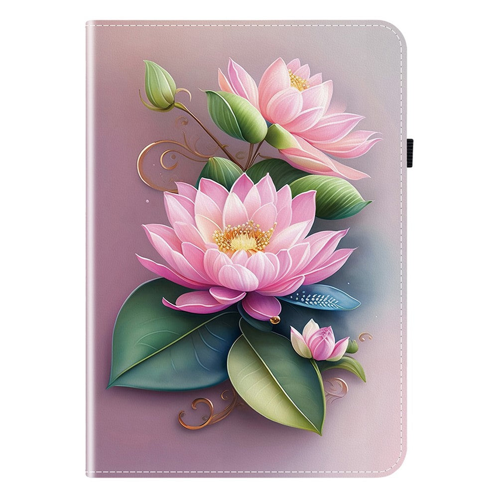 For Lenovo Tab K11 Plus  /  M11 Plus Leather Case Pattern Printed Stand Tablet Cover with Card Slots - Lotus