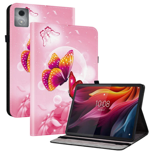 For Lenovo Tab K11 Plus  /  M11 Plus Leather Case Pattern Printed Stand Tablet Cover with Card Slots - Pink Butterfly