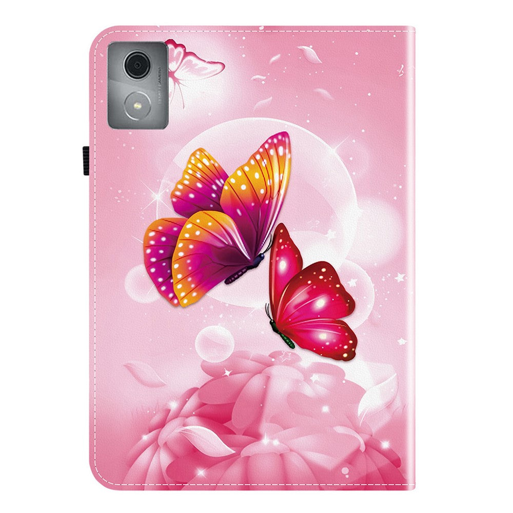 For Lenovo Tab K11 Plus  /  M11 Plus Leather Case Pattern Printed Stand Tablet Cover with Card Slots - Pink Butterfly