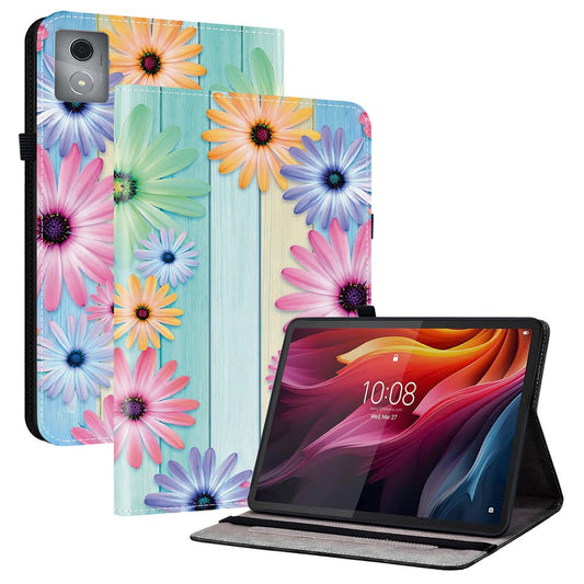 For Lenovo Tab K11 Plus  /  M11 Plus Leather Case Pattern Printed Stand Tablet Cover with Card Slots - Sunflower