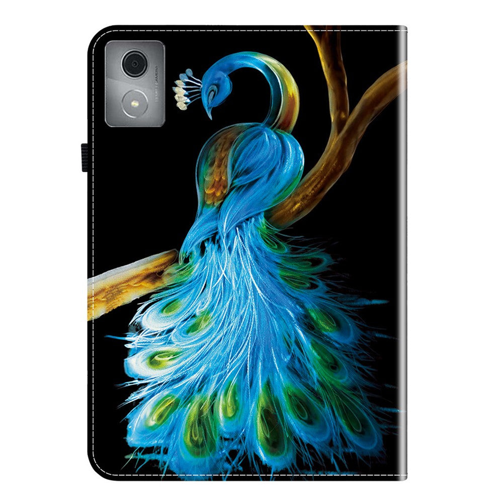 For Lenovo Tab K11 Plus  /  M11 Plus Leather Case Pattern Printed Stand Tablet Cover with Card Slots - Peacock