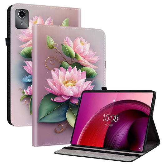 For Lenovo Tab M11 TB-330FC  /  Xiaoxin Pad 11 2024 TB-331FC Leather Case Pattern Printed Stand Tablet Cover with Card Slots - Lotus