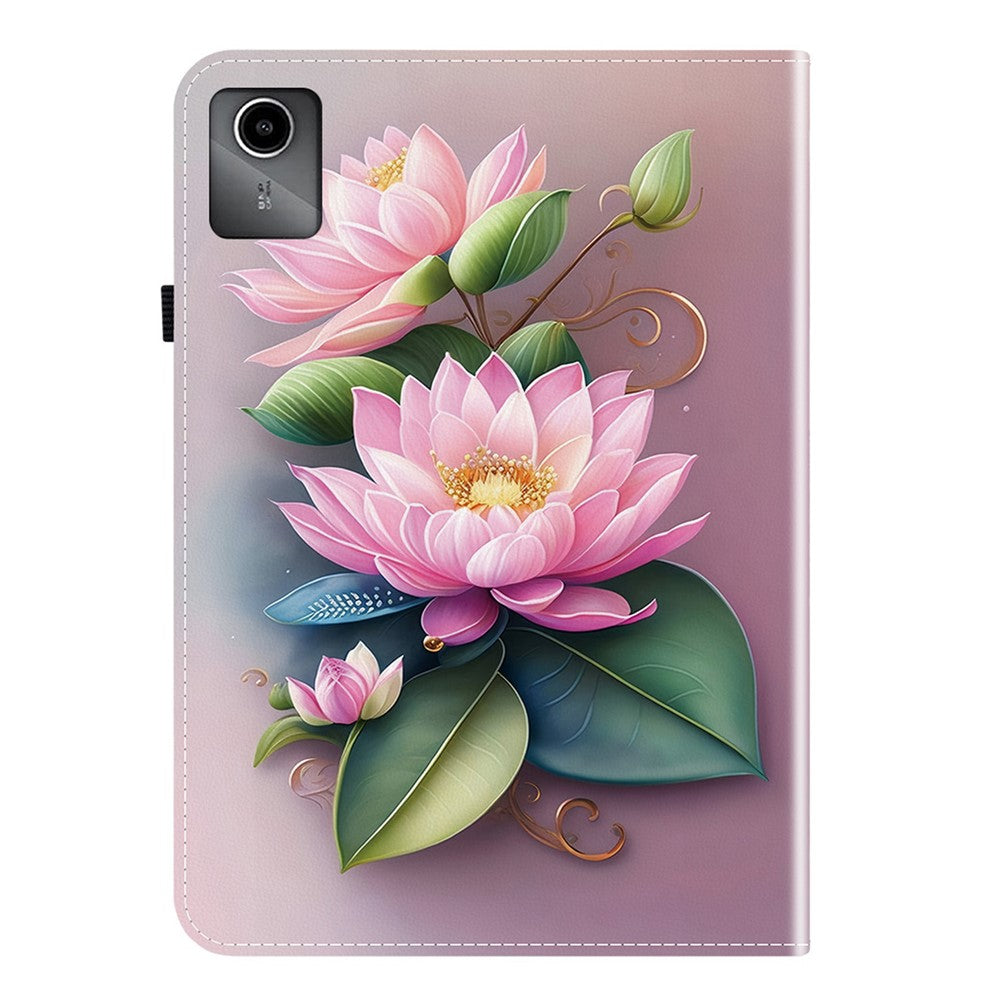 For Lenovo Tab M11 TB-330FC  /  Xiaoxin Pad 11 2024 TB-331FC Leather Case Pattern Printed Stand Tablet Cover with Card Slots - Lotus