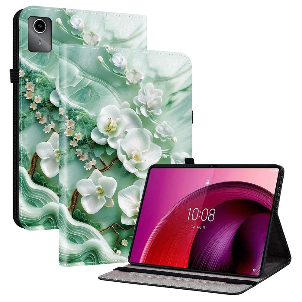 For Lenovo Tab M11 TB-330FC  /  Xiaoxin Pad 11 2024 TB-331FC Leather Case Pattern Printed Stand Tablet Cover with Card Slots - Jade Flower