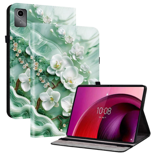 For Lenovo Tab M11 TB-330FC  /  Xiaoxin Pad 11 2024 TB-331FC Leather Case Pattern Printed Stand Tablet Cover with Card Slots - Jade Flower