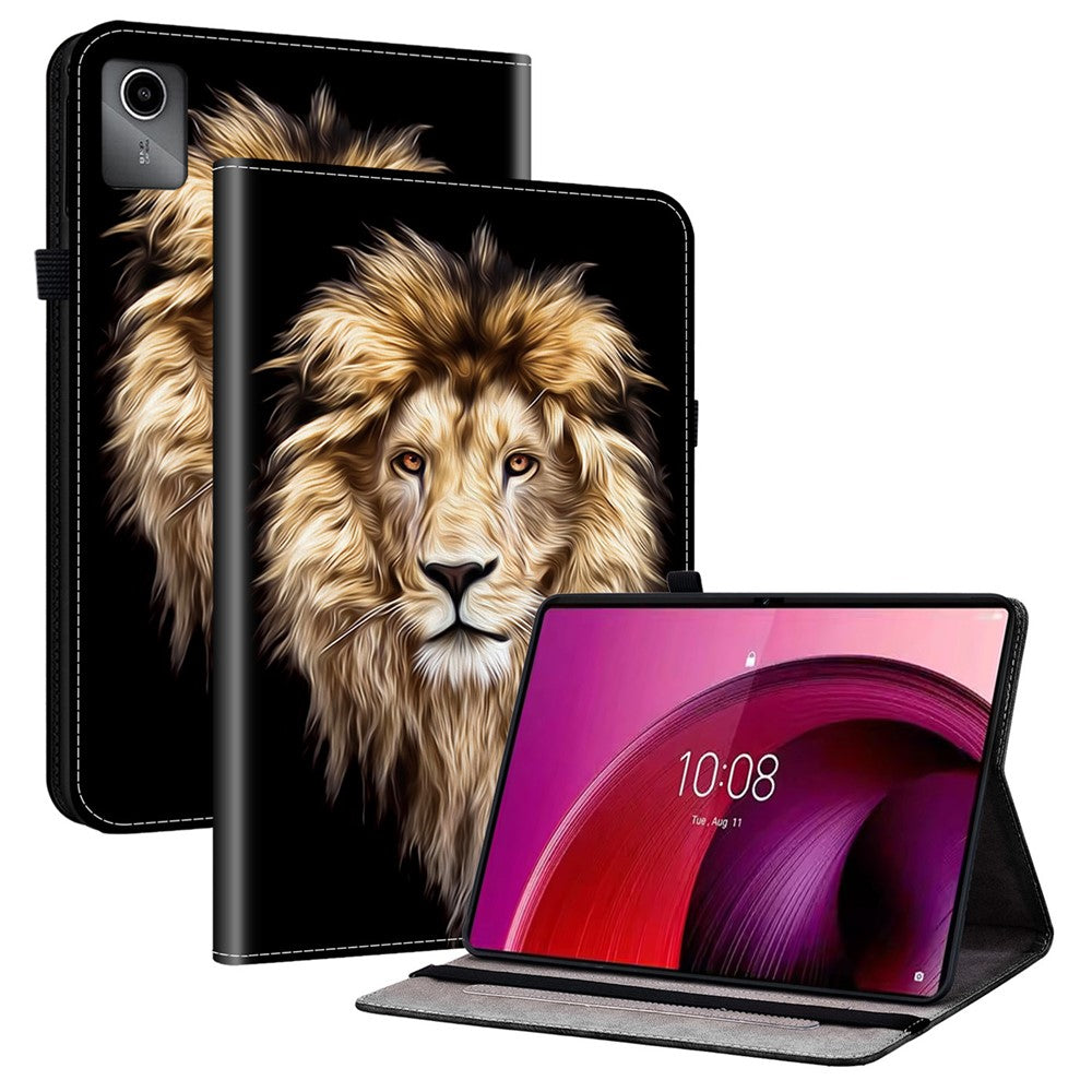 For Lenovo Tab M11 TB-330FC  /  Xiaoxin Pad 11 2024 TB-331FC Leather Case Pattern Printed Stand Tablet Cover with Card Slots - Lion Head