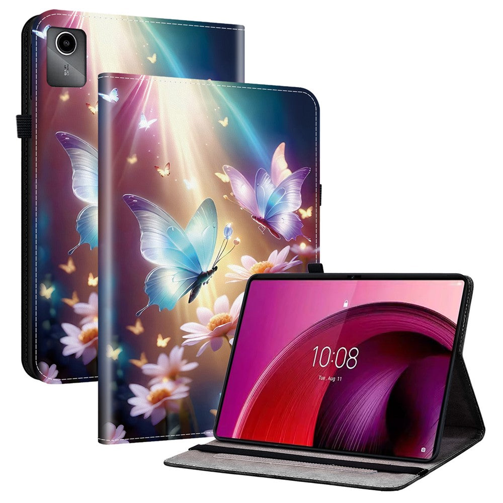 For Lenovo Tab M11 TB-330FC  /  Xiaoxin Pad 11 2024 TB-331FC Leather Case Pattern Printed Stand Tablet Cover with Card Slots - Butterfly Floral