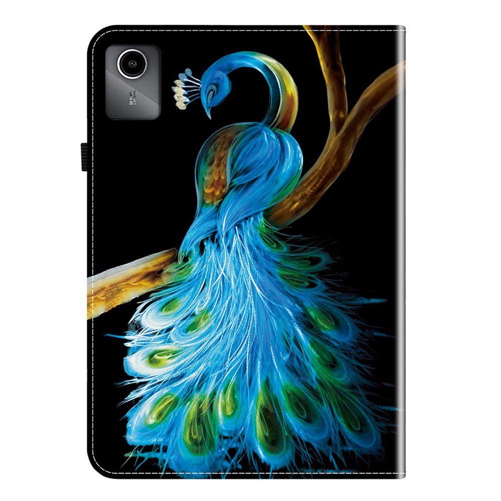 For Lenovo Tab M11 TB-330FC  /  Xiaoxin Pad 11 2024 TB-331FC Leather Case Pattern Printed Stand Tablet Cover with Card Slots - Peacock