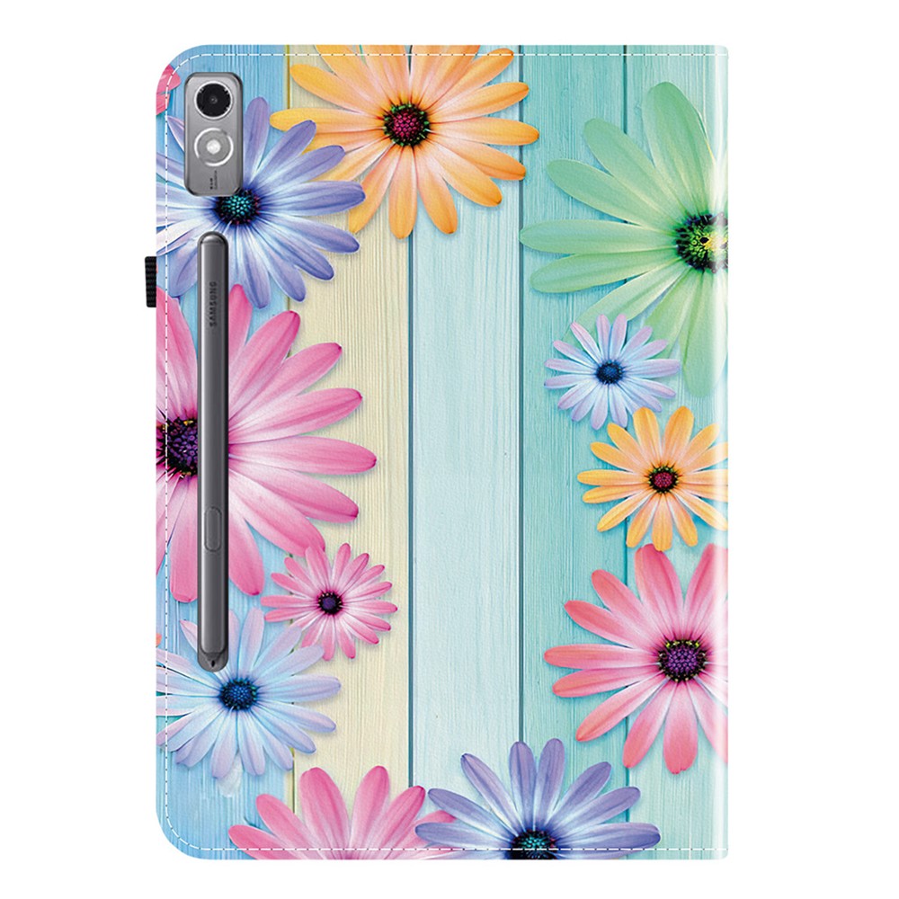 For Lenovo Tab P12 Leather Case Pattern Printed Stand Tablet Cover with Card Slots - Sunflower
