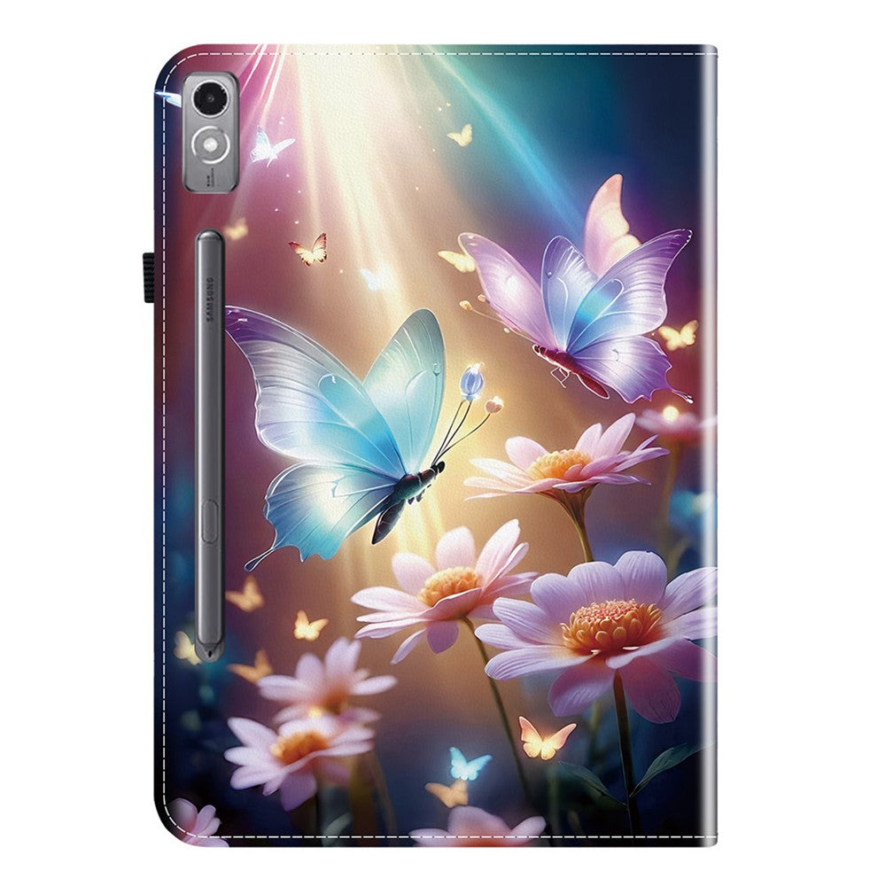 For Lenovo Tab P12 Leather Case Pattern Printed Stand Tablet Cover with Card Slots - Butterfly Floral