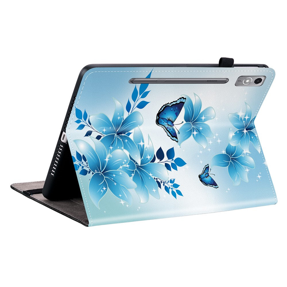 For Lenovo Tab P12 Leather Case Pattern Printed Stand Tablet Cover with Card Slots - Blue Butterfly