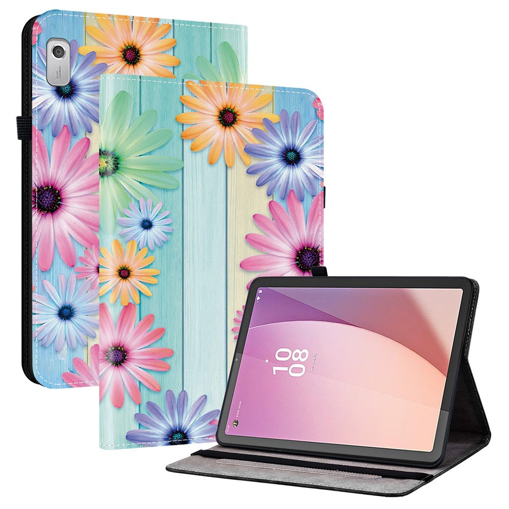 For Lenovo Tab M9 Leather Case Pattern Printed Stand Tablet Cover with Card Slots - Sunflower