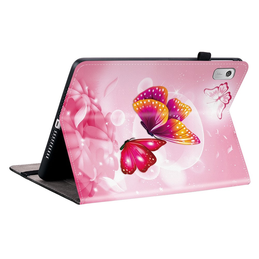 For Lenovo Tab M9 Leather Case Pattern Printed Stand Tablet Cover with Card Slots - Pink Butterfly