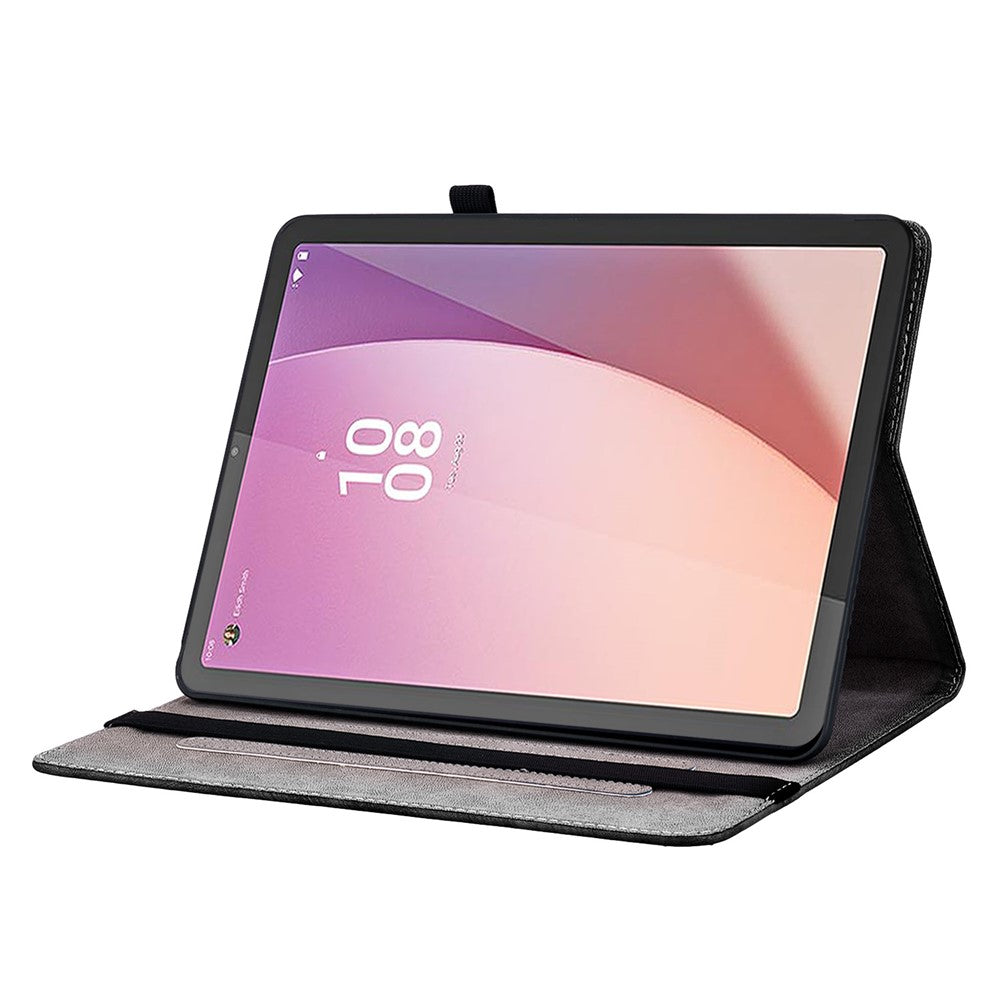For Lenovo Tab M9 Leather Case Pattern Printed Stand Tablet Cover with Card Slots - Black Orchid