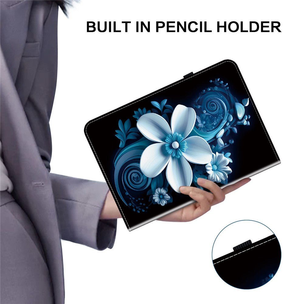 For Lenovo Tab M9 Leather Case Pattern Printed Stand Tablet Cover with Card Slots - Black Orchid