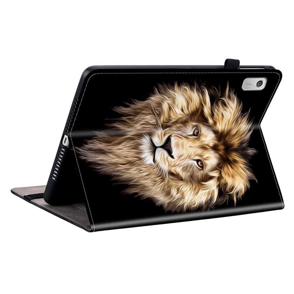 For Lenovo Tab M9 Leather Case Pattern Printed Stand Tablet Cover with Card Slots - Lion Head