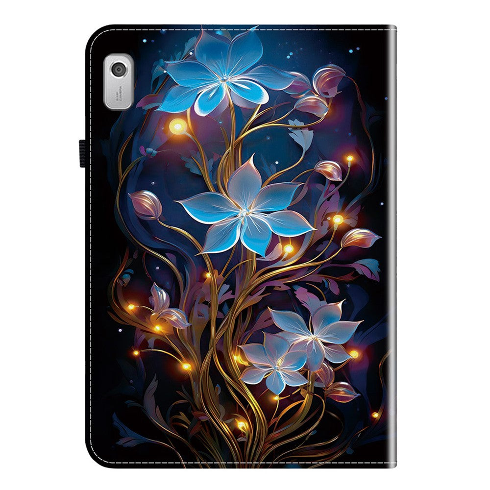 For Lenovo Tab M9 Leather Case Pattern Printed Stand Tablet Cover with Card Slots - Small Lantern Flower