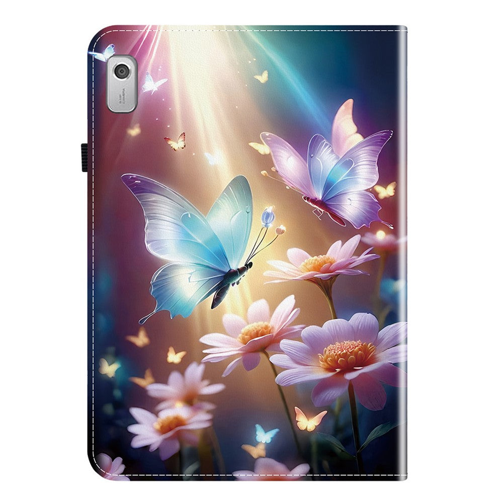 For Lenovo Tab M9 Leather Case Pattern Printed Stand Tablet Cover with Card Slots - Butterfly Floral