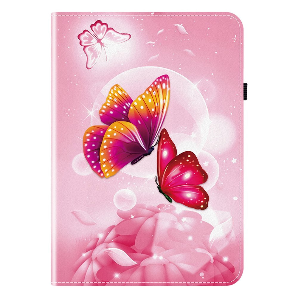 For Lenovo Tab M10 (Gen 3) Leather Case Pattern Printed Stand Tablet Cover with Card Slots - Pink Butterfly