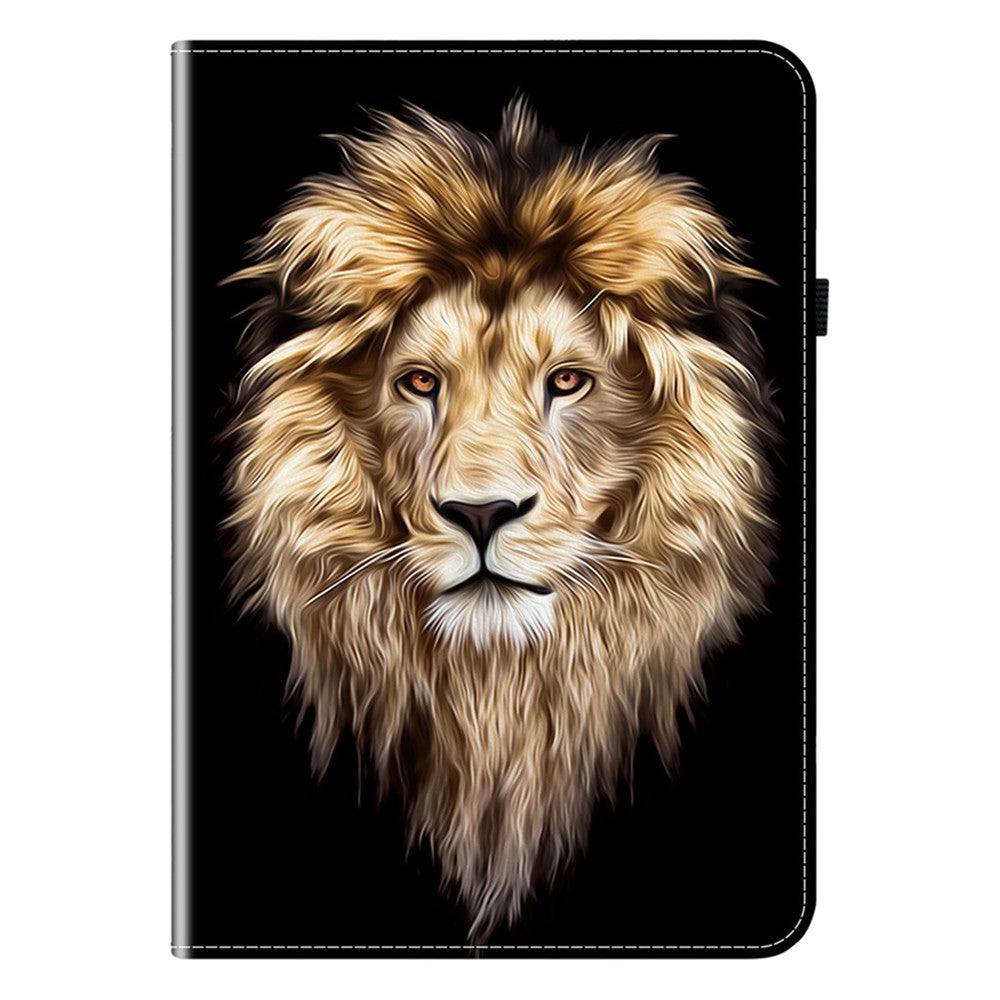 For Lenovo Tab M10 Plus (3rd Gen) Leather Case Pattern Printed Stand Tablet Cover with Card Slots - Lion Head