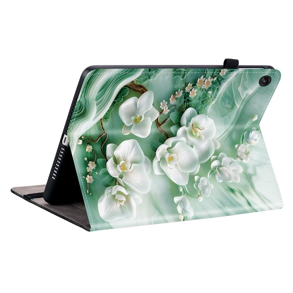 For Lenovo Tab M10 Plus (3rd Gen) Leather Case Pattern Printed Stand Tablet Cover with Card Slots - Jade Flower