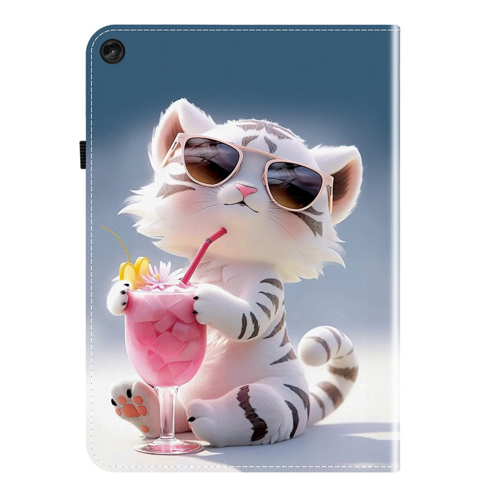 For Lenovo Tab M10 Plus (3rd Gen) Leather Case Pattern Printed Stand Tablet Cover with Card Slots - Cartoon Tiger