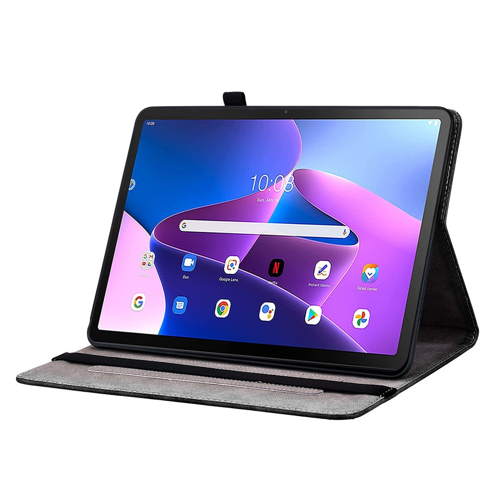 For Lenovo Tab M10 Plus (3rd Gen) Leather Case Pattern Printed Stand Tablet Cover with Card Slots - Lotus