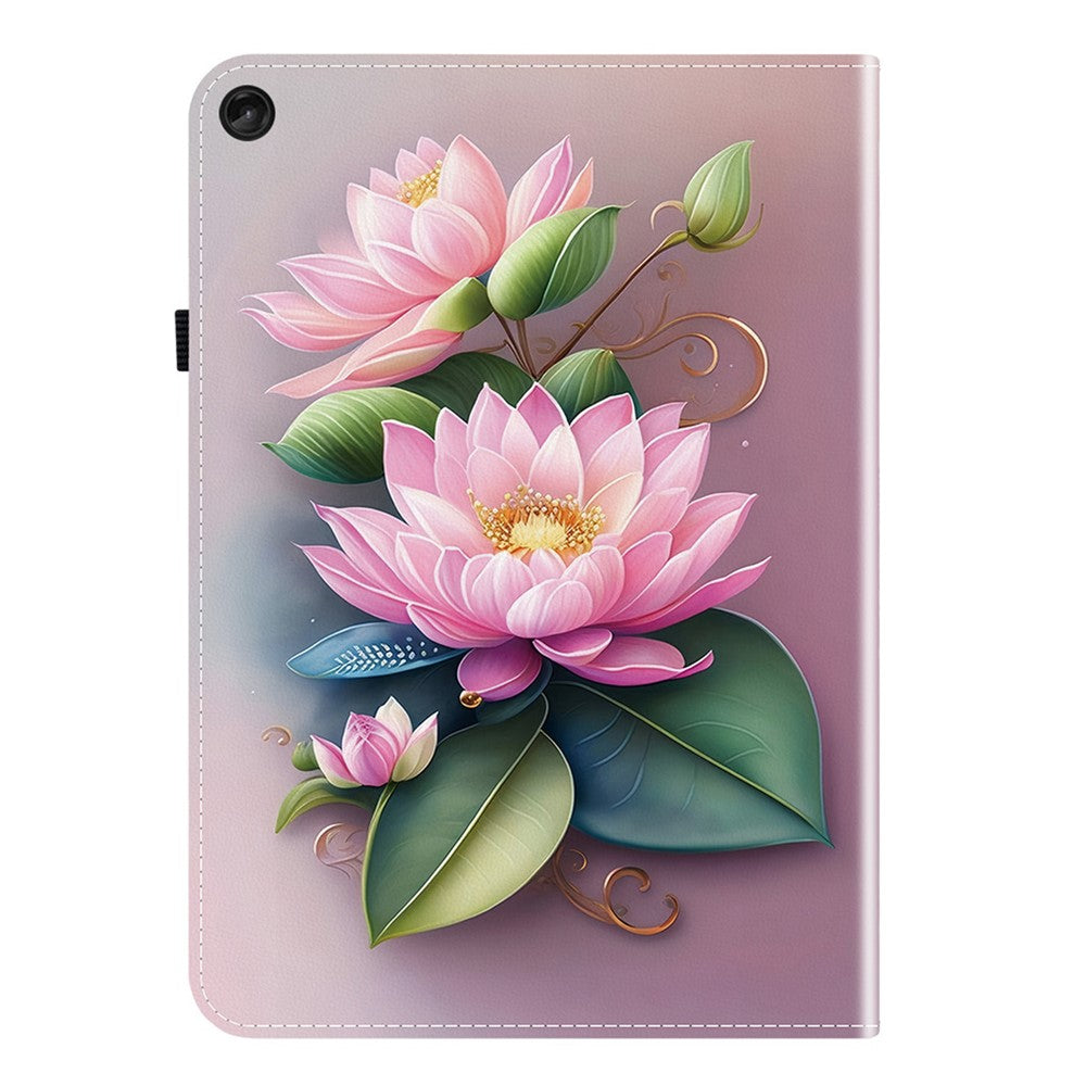 For Lenovo Tab M10 Plus (3rd Gen) Leather Case Pattern Printed Stand Tablet Cover with Card Slots - Lotus
