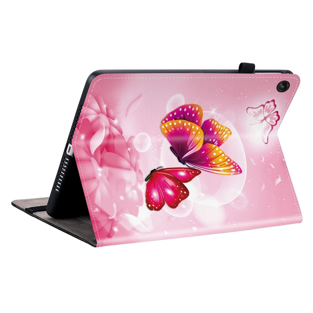 For Lenovo Tab M10 Plus (3rd Gen) Leather Case Pattern Printed Stand Tablet Cover with Card Slots - Pink Butterfly