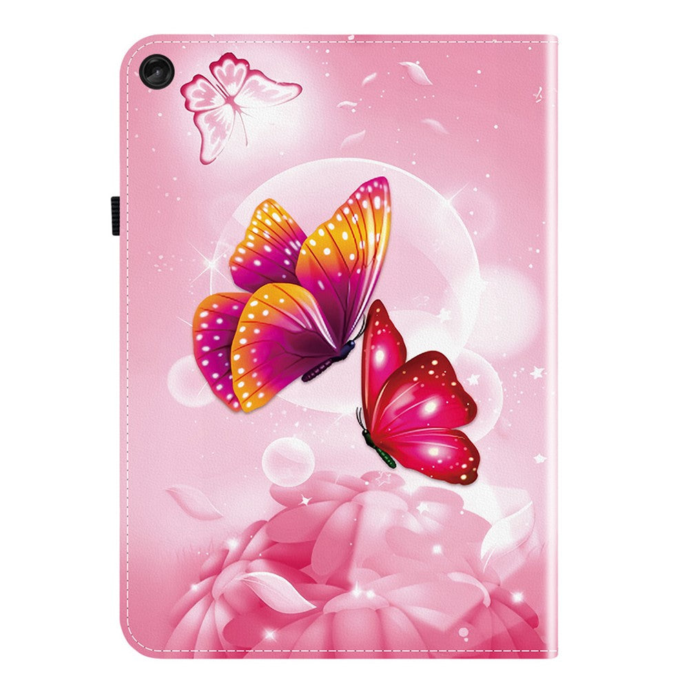 For Lenovo Tab M10 Plus (3rd Gen) Leather Case Pattern Printed Stand Tablet Cover with Card Slots - Pink Butterfly