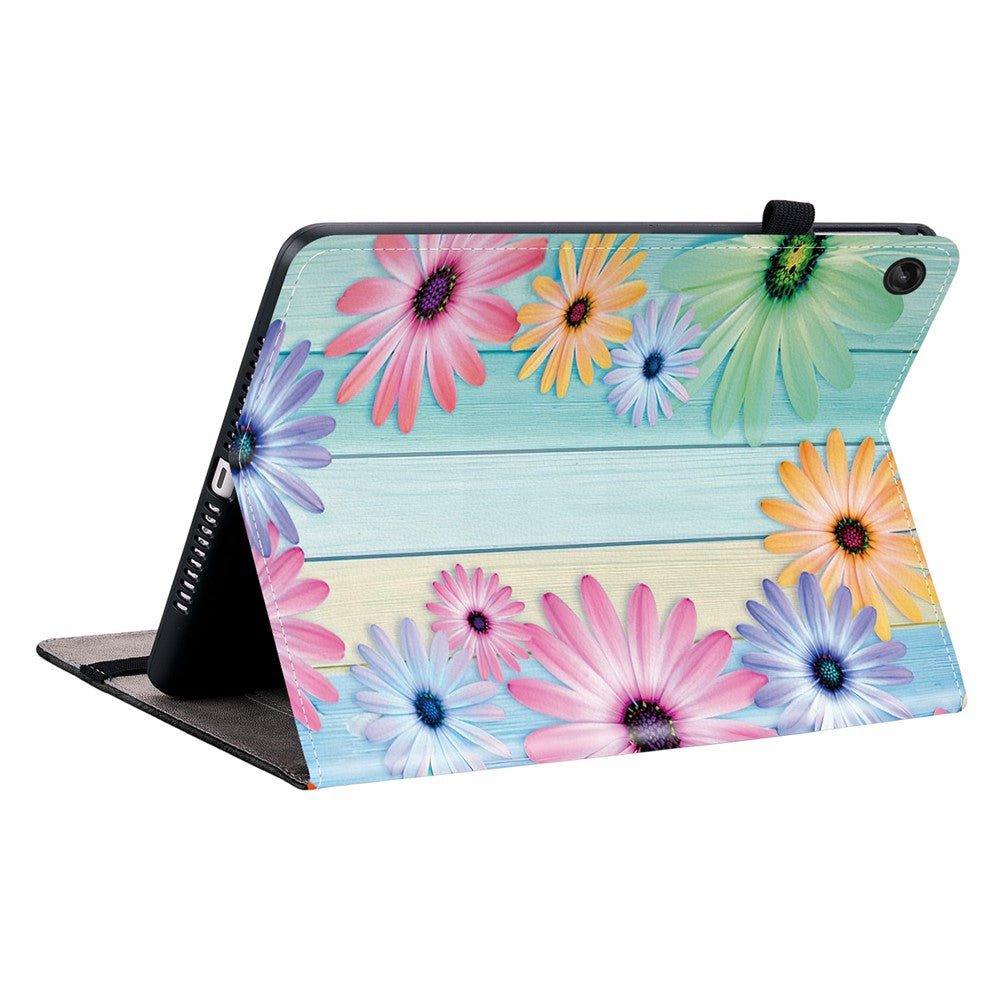 For Lenovo Tab M10 Plus (3rd Gen) Leather Case Pattern Printed Stand Tablet Cover with Card Slots - Sunflower