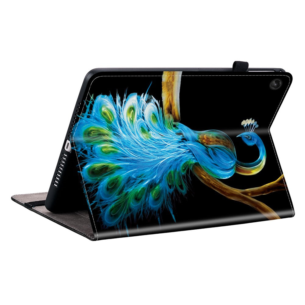 For Lenovo Tab M10 Plus (3rd Gen) Leather Case Pattern Printed Stand Tablet Cover with Card Slots - Peacock
