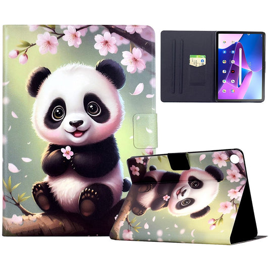 Stand Case for Lenovo Tab M10 Plus (3rd Gen) Pattern Printing Tablet Leather Cover with Auto Wake / Sleep - Sakura Panda