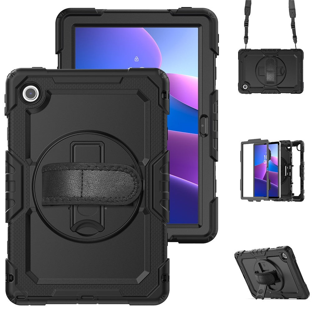 For Lenovo Tab 10.1 (2025) TB-311XU  /  Tab TB311FU Case PC + Silicone Tablet Cover with PET Anti-Scratch Film and Shoulder Strap - Black