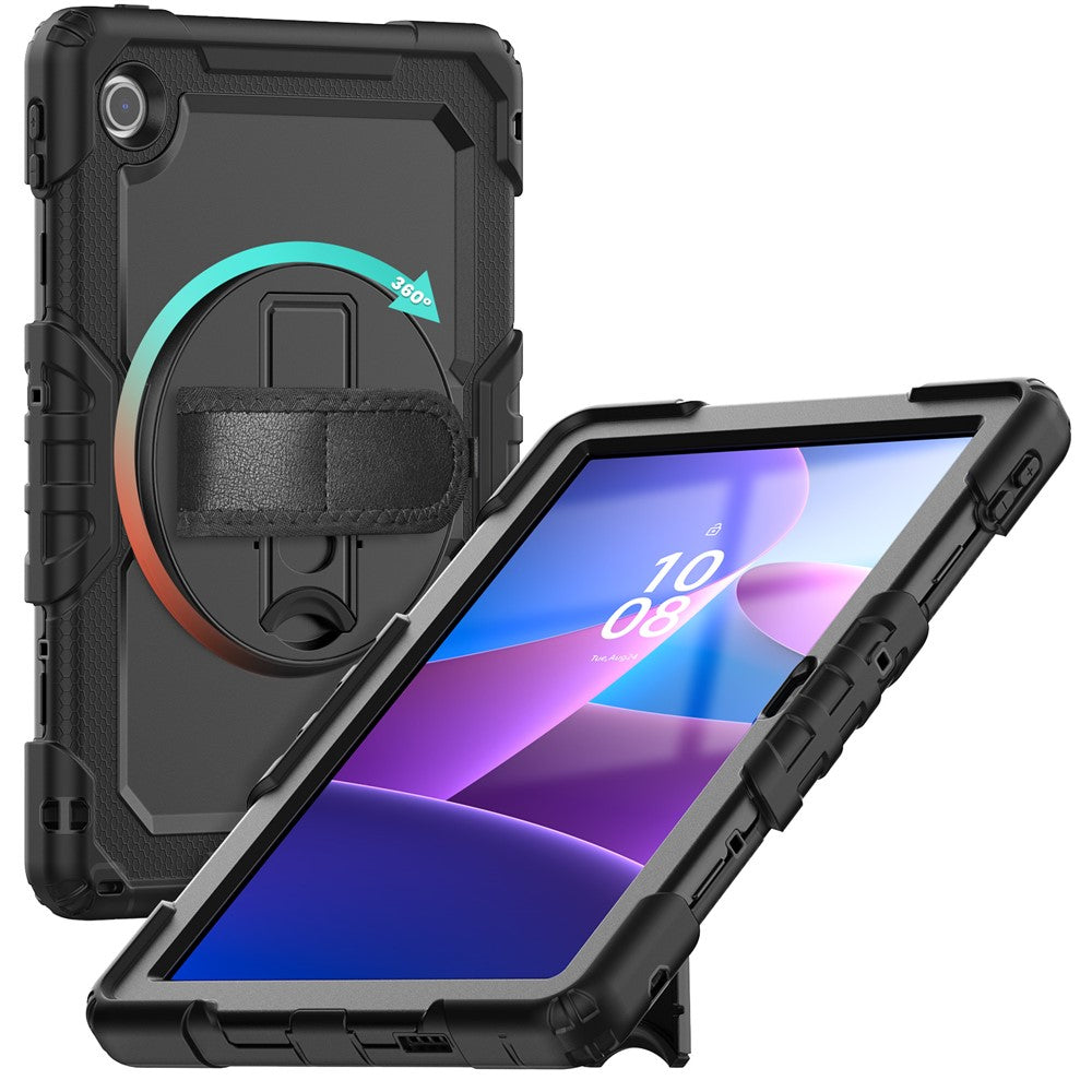 For Lenovo Tab 10.1 (2025) TB-311XU  /  Tab TB311FU Case PC + Silicone Tablet Cover with PET Anti-Scratch Film and Shoulder Strap - Black