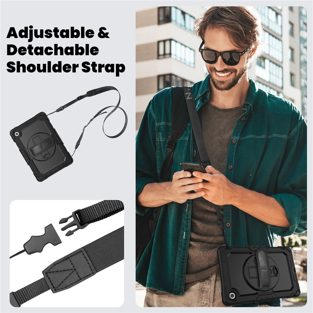 For Lenovo Tab 10.1 (2025) TB-311XU  /  Tab TB311FU Case PC + Silicone Tablet Cover with PET Anti-Scratch Film and Shoulder Strap - Black