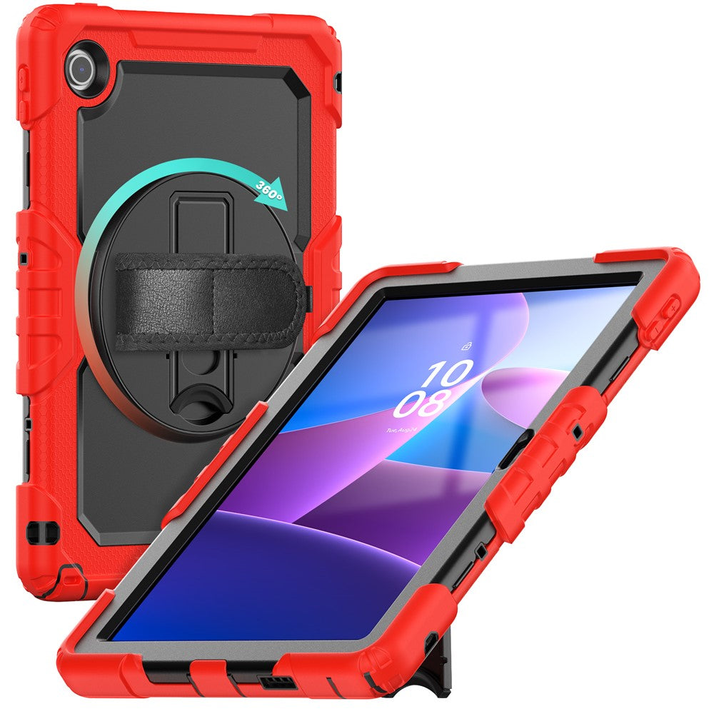 For Lenovo Tab 10.1 (2025) TB-311XU  /  Tab TB311FU Case PC + Silicone Tablet Cover with PET Anti-Scratch Film and Shoulder Strap - Red