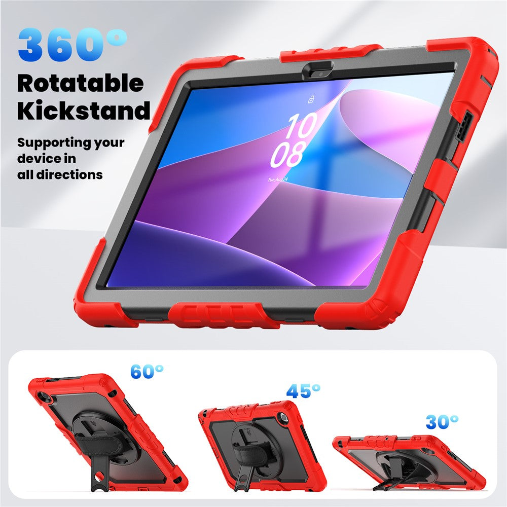For Lenovo Tab 10.1 (2025) TB-311XU  /  Tab TB311FU Case PC + Silicone Tablet Cover with PET Anti-Scratch Film and Shoulder Strap - Red