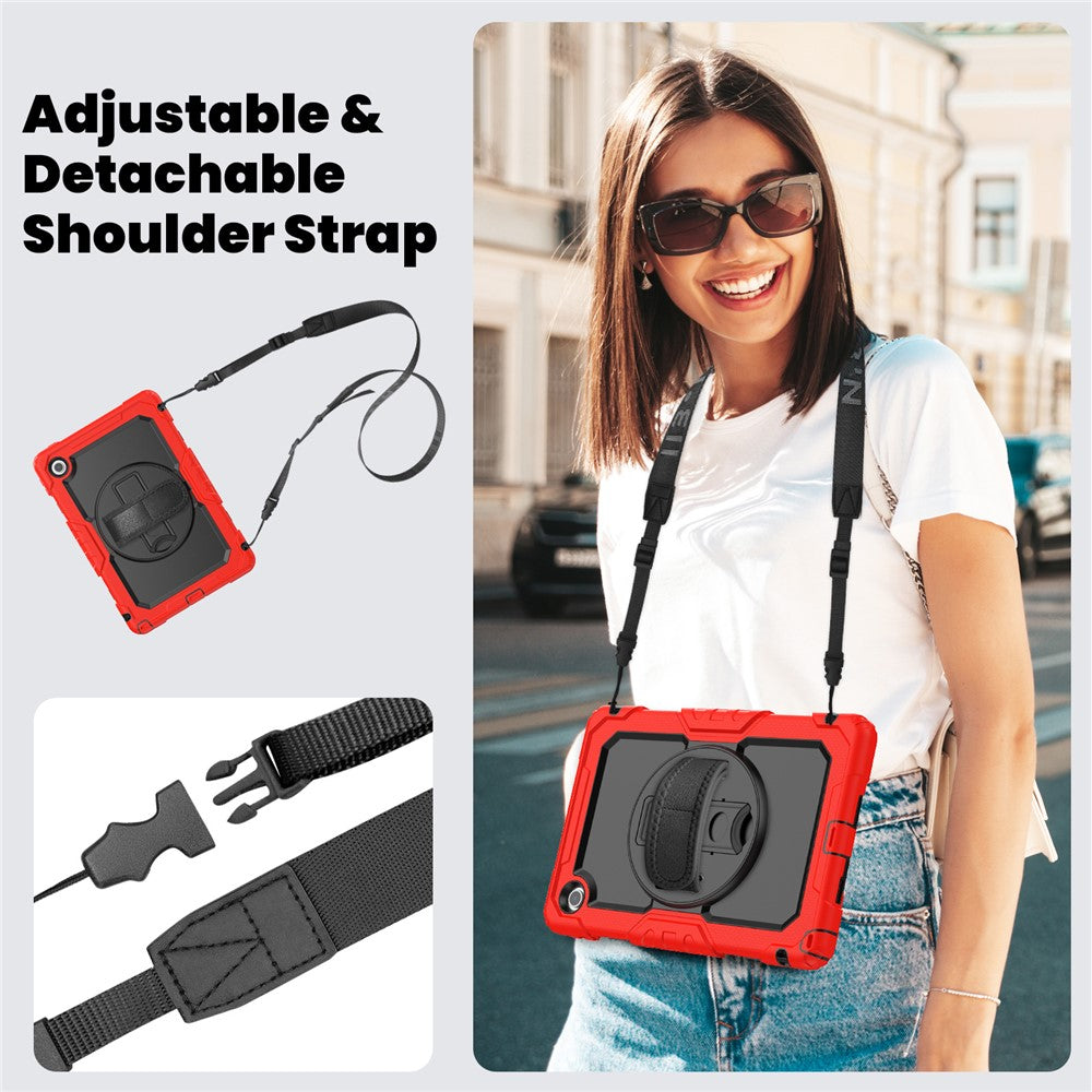 For Lenovo Tab 10.1 (2025) TB-311XU  /  Tab TB311FU Case PC + Silicone Tablet Cover with PET Anti-Scratch Film and Shoulder Strap - Red