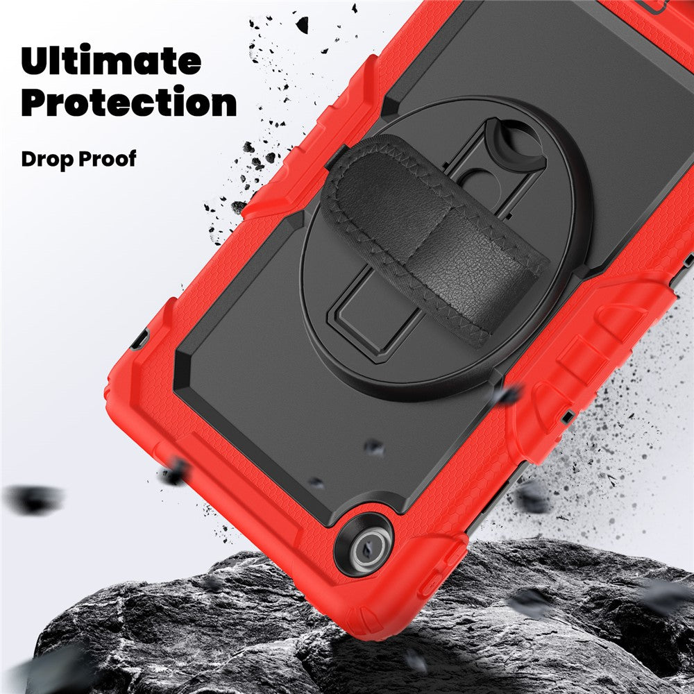 For Lenovo Tab 10.1 (2025) TB-311XU  /  Tab TB311FU Case PC + Silicone Tablet Cover with PET Anti-Scratch Film and Shoulder Strap - Red